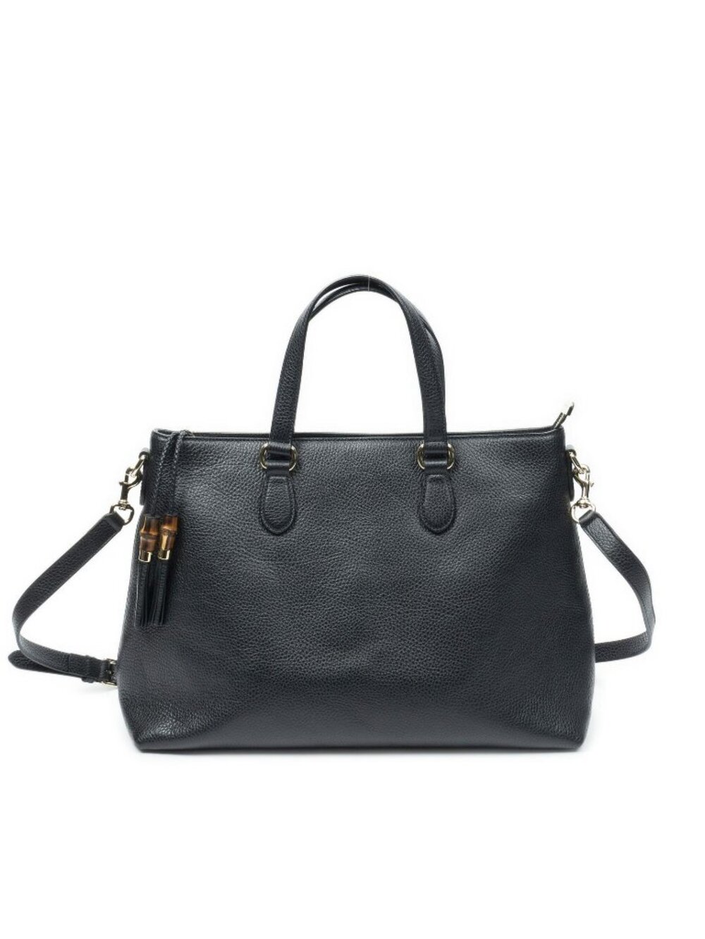 Gucci Bamboo Tassel Zip Tote Bag Black Gray Leather